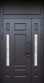 Стальная полуторная термодверь с глухой вставкой, узкими стеклами и панелями МДФ с фрезеровкой