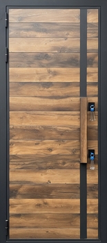 Входная термодверь с бугельной ручкой и шпонированными панелями МДФ